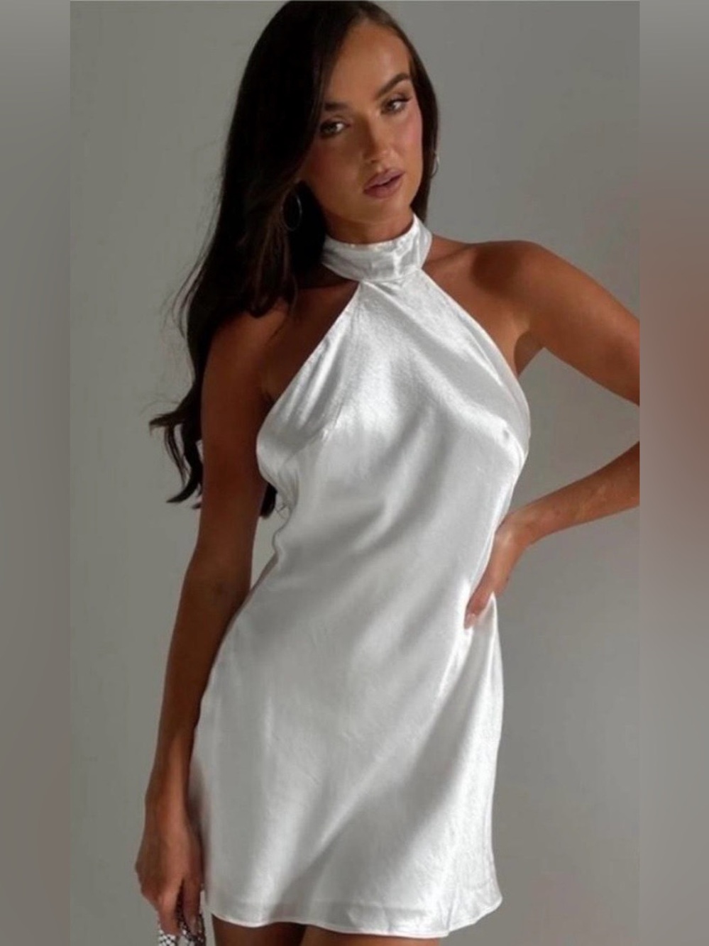 Meshki White Halter Mini Dress